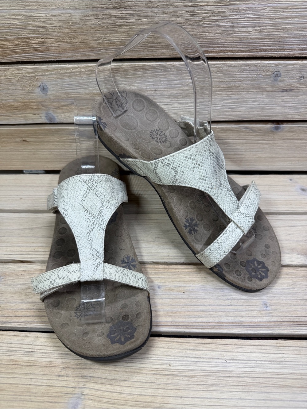 Orthaheel Molly Women's Casual Cream Faux Snake-Print Slide Sandals